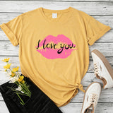 Valentine's Day T Shirts Couples Autumn I Love You Lips Cotton Pullover Short Sleeve T-shirt