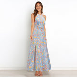 Nine Britton Dress Halter Cut-out Split Sexy Floral