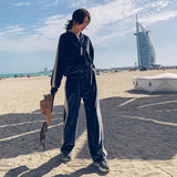 Velour Tracksuit Fashion Casual Baseball Uniform Two-Piece Set