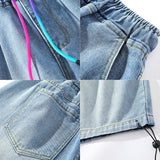 Men Denim Shorts Japanese-Style Retro Denim Short Summer Loose Straight Casual