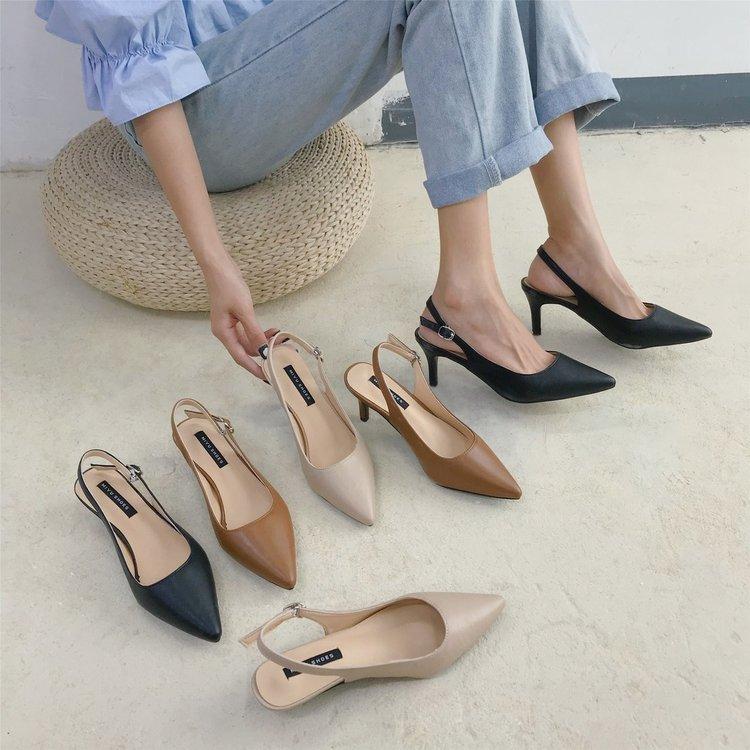 High Heels Slides Spring/Summer Pointed Toe Stiletto Ankle-Strap Buckle High Heels Sandals