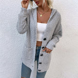 Women Cardigan Knit Sweater Autumn and Winter Hooded Sweater Cardigan Sweater Women's Coat