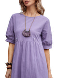 MIDI Mauve Cocktail Dress Pullover Solid Color Loose Cotton Hemp Dress