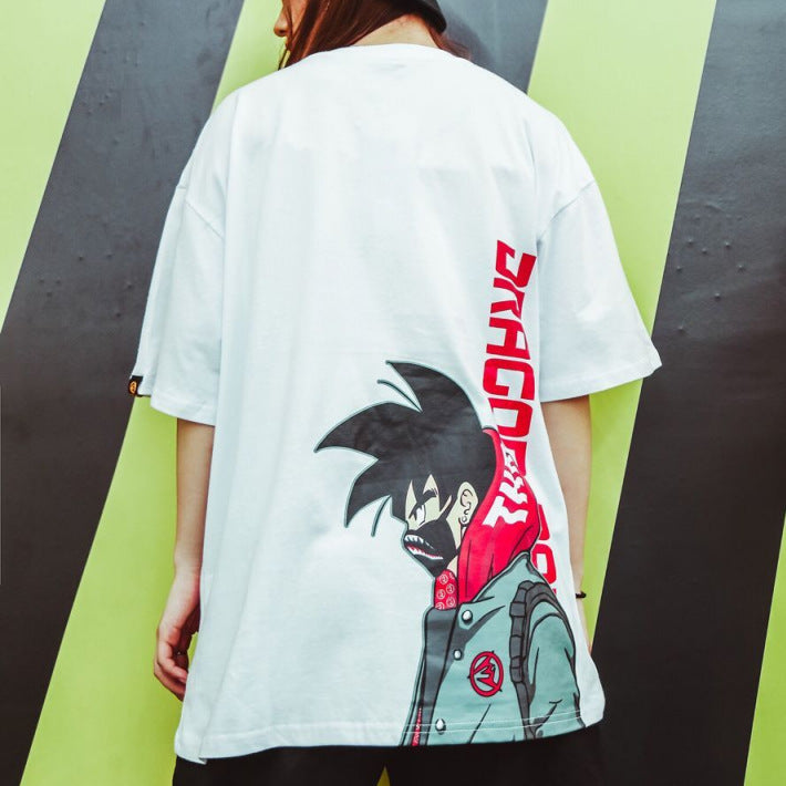 Men T-shirt Loose Cartoon Printed Half Sleeve