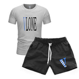 Vlone T Shirts & Shorts 2 Piece Set Men'S Short Sleeve Sports Beach Shorts Round Neck T-Shirt