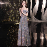 Mauve Dress Bridesmaid Purple Sequined Gown Women Performance Costume Evening Dress