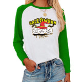 Halloween Costumes Pattern Printed Raglan Color Contrast Long Sleeve T-shirt Women