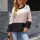 Women Pullover Knit Sweater Autumn And Winter Women 'S Striped Stitching Contrast Color Knitwear