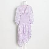 Mauve Dress Bridesmaid Autumn Dress V-neck Long-Sleeved High Waist Fashion Midi Dress for Women