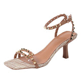 Nude Low Block Heel Studded Sandals