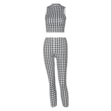 Coachella Music Festival Outfits Plaid Cropped Sleeveless Vest Slim-Fit Pants Suit