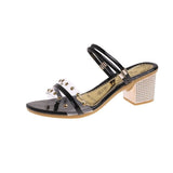 Women Open Toe Sandals Flats Summer Chunky Heel Open Toe Fashion Rivet Transparent Slippers