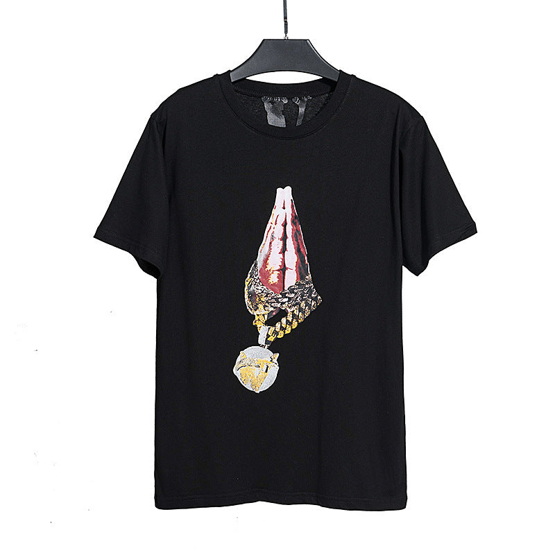 Vlone T Shirt Four Seasons Base Short Sleeve Vlone Palm Large V Printed Loose T-Shirt