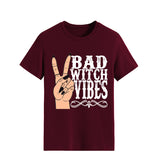 Halloween Costumes Bad Witch Vibe Shirt Pullover Simple Printed Crew Neck Top T-shirt Loose Short Sleeve