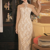 Coachella Music Festival Outfits Vintage Cheongsam Dress Slim Fit Lace Floral Long Dress