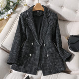 Interview Suit Women Glossy Black Plaid Coat for Women
