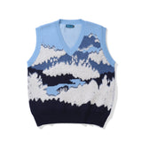 Men Sweater Snow Mountain Embroidery Pattern Knitted Vest Men's Vest