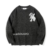 Men Sweater Cartoon Jacquard Sweater Men's Loose round Neck Pullover