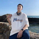 Men T-Shirts Loose Printed round Neck