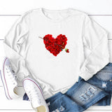 Valentine's Day T Shirt Solid Color Long Sleeve Autumn Long Sleeve Rose Petals Love Heart
