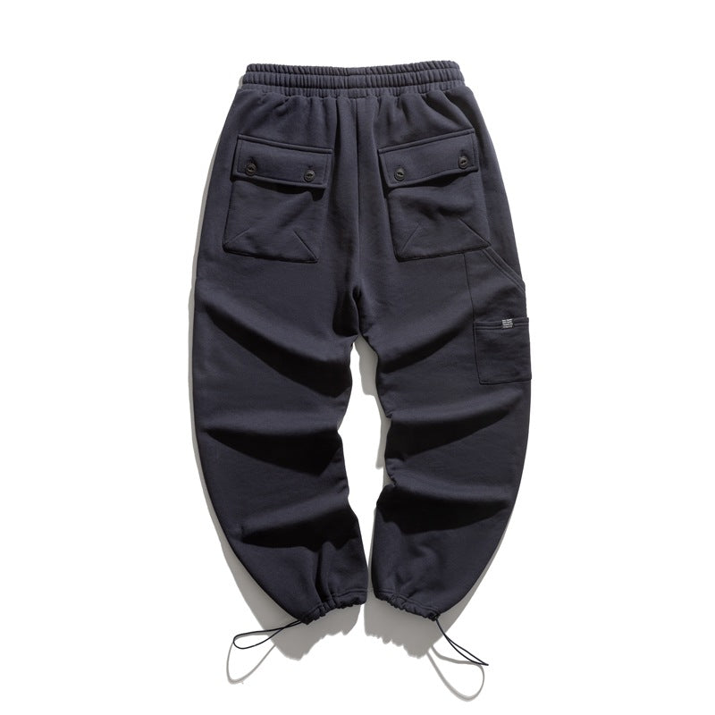 Man Fall Outfis Vintage Solid Color Sweatpants Loose Wide Leg Leisure Drawstring Jogger Pants