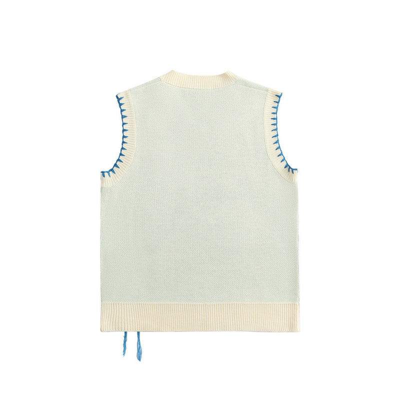 Men Sweater Hand Stitching Color Matching Sweater Vest Man Sleeveless Sweater Vest Outer Wear