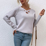 Women Pullover Knit Sweater Autumn and Winter Chest Front Cross Straps Hollow Sweater Sexy Sweater for Women