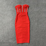 Long Sleeve Burgundy Dress Formal Sleeveless Cold-Shoulder Sexy Dress Rhinestone