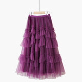 MIDI Mauve Skirt Autumn and Winter Mesh Dress Fashion Stitching Skirt