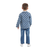 Children Jean Jackets Fall Lapels Checkerboard Denim Jacket