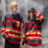 Men Sweater Rainbow Striped Color Matching Sweater Men's Pullover Sweater