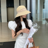 Women Bucket Hat Thin Papyrus Big Brim Sun-Proof Straw Hat