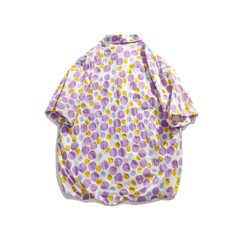 Men T Shitrs Two-Tone Round Pattern Printing Lapel Loose