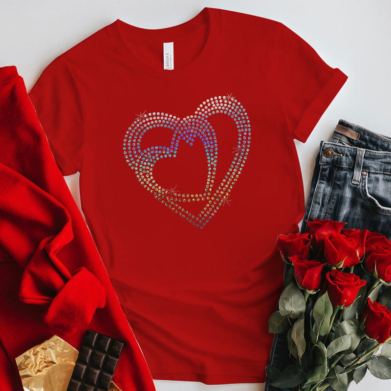 Valentine's Day T Shirts Couples Heart Printing Women's Pullover T-shirt