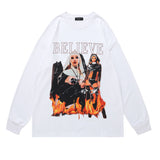 Man Fall Outfits Printed Sweater Men and Women Street Hip Hop Retro Long Sleeve T-shirt