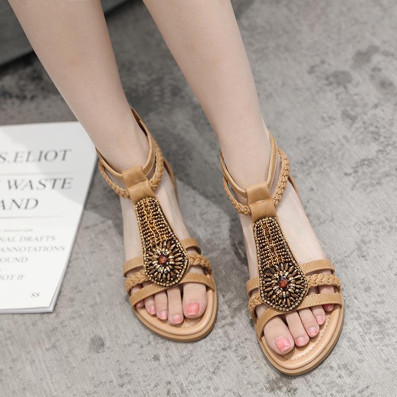 Fancy Sandals Summer Bohemia Vintage Beaded Zipper Rhinestone Roman Sandals
