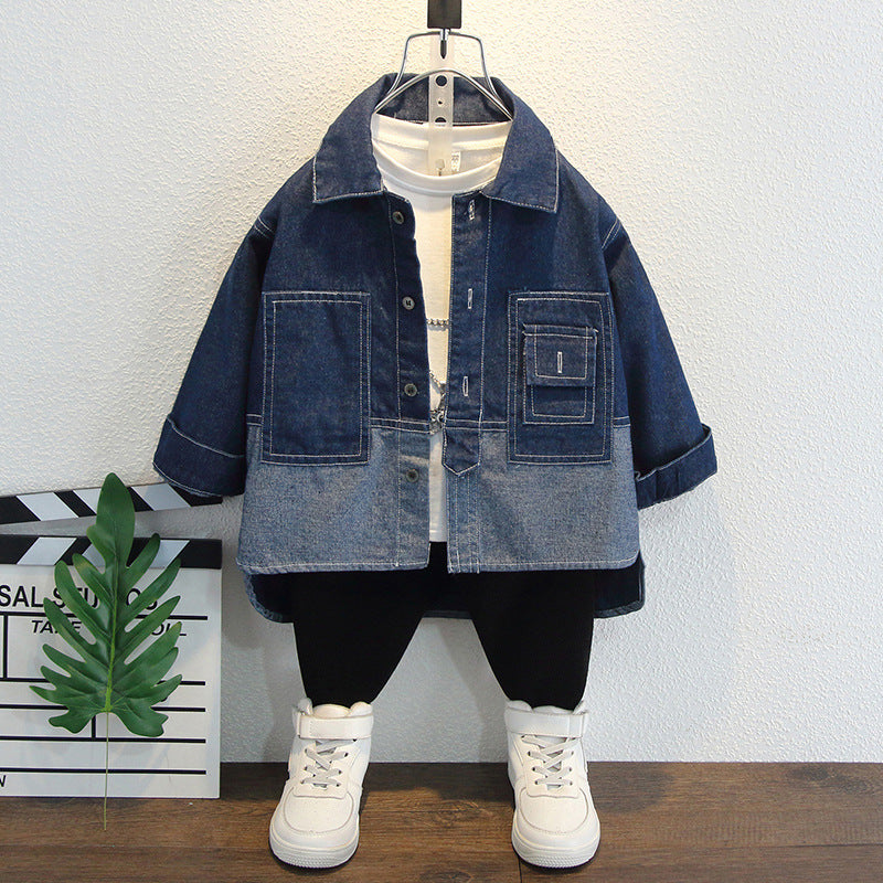 Toddler Boys Sweater Denim Shirt Jacket Spring and Autumn