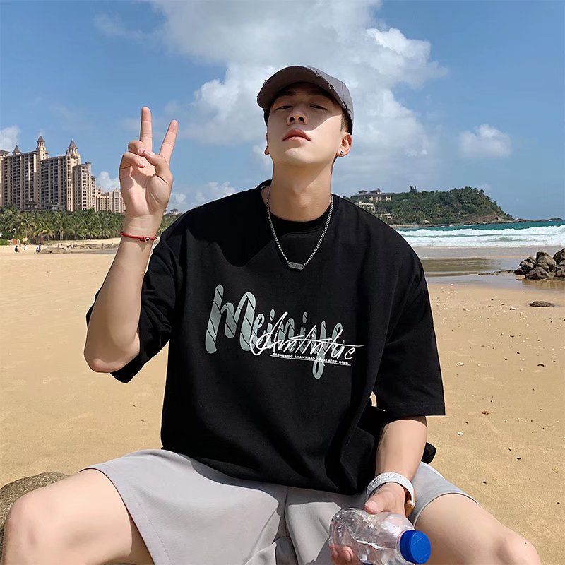 Men T-Shirts Loose Printed round Neck