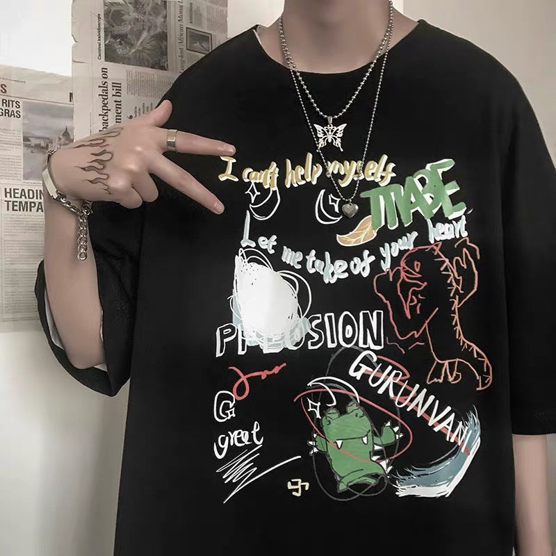 Men T-Shirts round Neck Little Bear Cartoon Half Sleeve