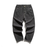 Man Fall Outfis Retro Washed Worn Jeans Street Leisure Wide-Leg Straight Pants