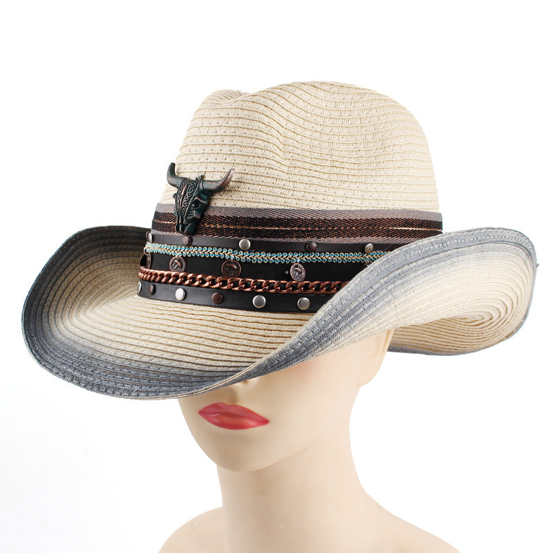 Beth Dutton Hat Gradient Spray Paint Paper Grass Wind Outdoor Sun Hat Sunshade Straw Hat