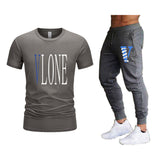 Vlone T Shirts & Pants 2 Piece Set Men'S Suit Summer T-Shirt Short Sleeve Trousers Sports And Leisure