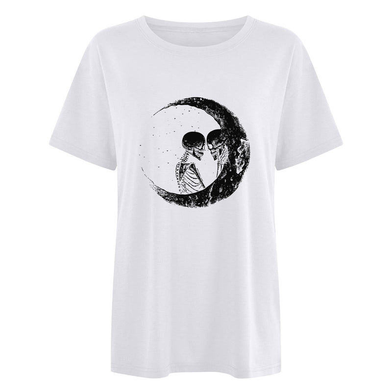 Valentine's Day T Shirt Large Size Clothes Short Sleeve Moon Print T-shirt Summer