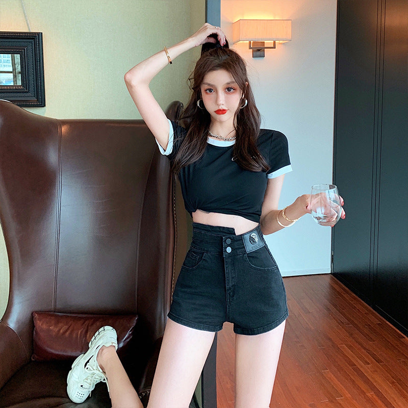 Women Jean Shorts Denim Shorts Women's Spring High Waist Slimming and Straight Versatile