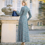 Kendall Jenner Wedding Guest Dress Chiffon Retro Floral Tight Waist Elegant Large Swing Skirt