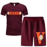 Vlone T Shirts & Shorts 2 Piece Set Short Sleeve T-Shirt Summer Loose Print T-Shirt