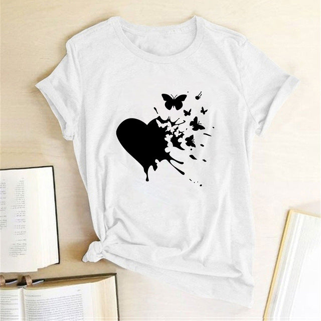 Valentine's Day T Shirts Couples Spring and Summer Women's Clothing T-shirt Short Sleeve Heart Printing Bottoming Shirt