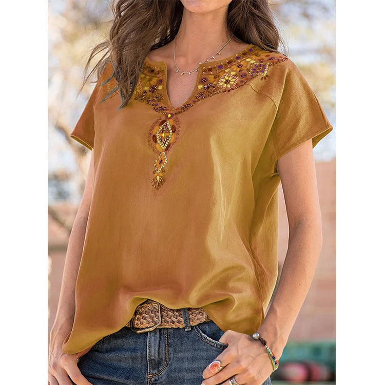 Romanian Gypsy Outfits Loose Western National Style Top Short Sleeve