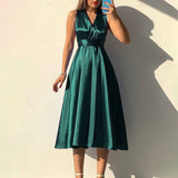Valentine 'S Day Dress Spring/Summer Solid Color And V-neck Sexy Backless Evening Dress For Women