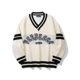 Men Sweater Letter Jacquard Color Matching Sweater Men's Pullover